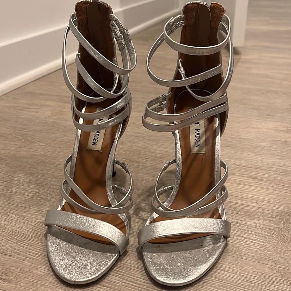 Silver Steve Madden Strappy Heels w/ Zipper